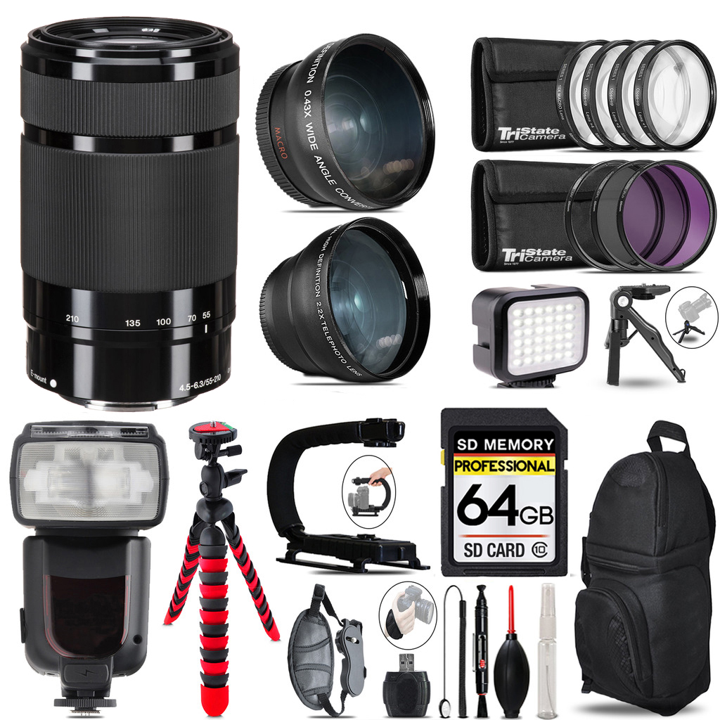 E 55-210mm f/4.5-6.3 OSS Lens (Black) + LED Light +Tripod -64GB Kit *FREE SHIPPING*