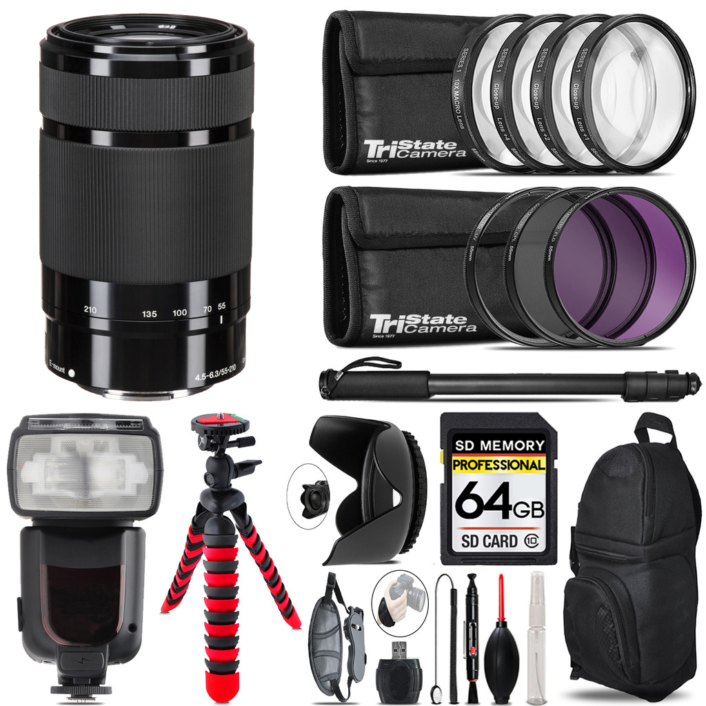 E 55-210mm f/4.5-6.3 OSS Lens (Black) + 7 Piece Filter & More - 64GB Kit *FREE SHIPPING*