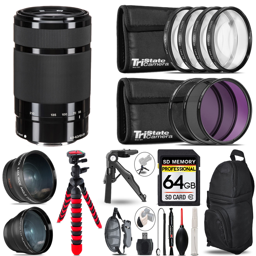 E 55-210mm f/4.5-6.3 OSS Lens (Black) + LED Light -128GB Kit Bundle *FREE SHIPPING*