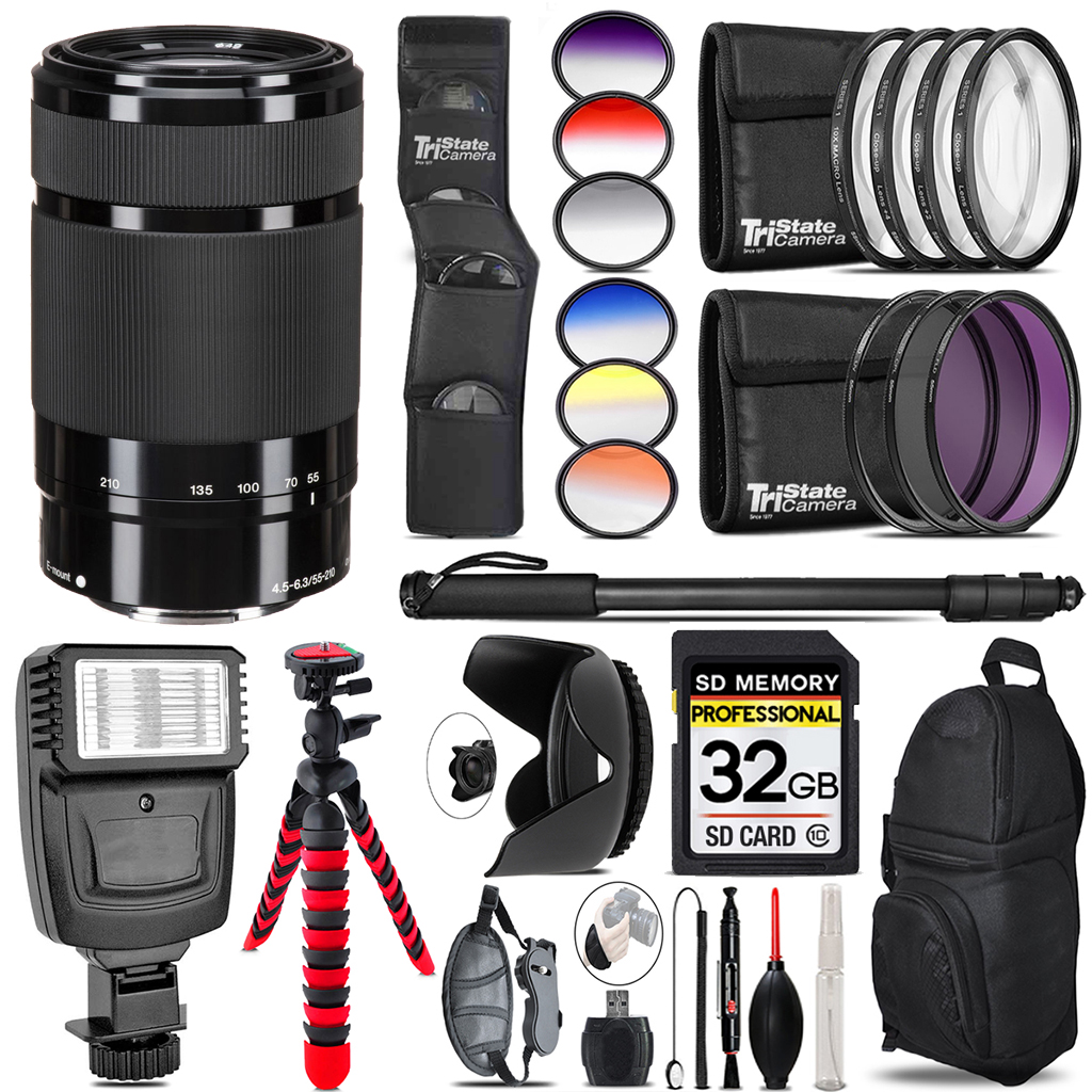 E 55-210mm f/4.5-6.3 OSS Lens (Black) +Flash +Color Filter Set-32GB Kit Kit *FREE SHIPPING*