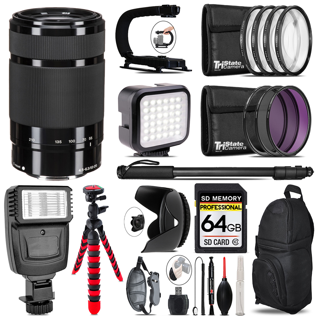 E 55-210mm f/4.5-6.3 OSS Lens (Black) - Video Kit + Flash - 64GB Kit Bundle *FREE SHIPPING*