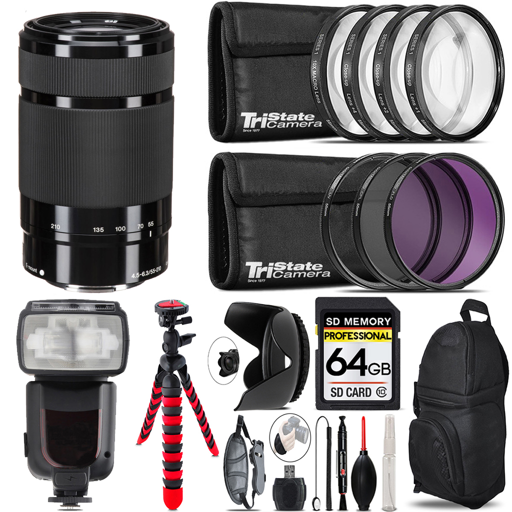 E 55-210mm f/4.5-6.3 OSS Lens (Black) +7 Piece Filter & More - 64GB Kit *FREE SHIPPING*