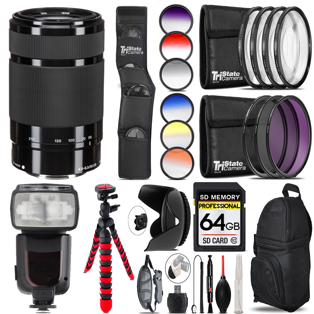 E 55-210mm f/4.5-6.3 OSS Lens (Black) +13 Piece Filter & More- 64GB Kit *FREE SHIPPING*