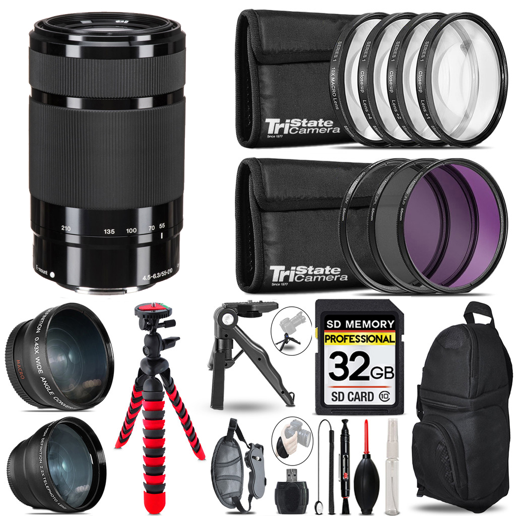 E 55-210mm f/4.5-6.3 OSS Lens (Black) -3 Lens Kit+Tripod+Backpack -32GB Kit *FREE SHIPPING*