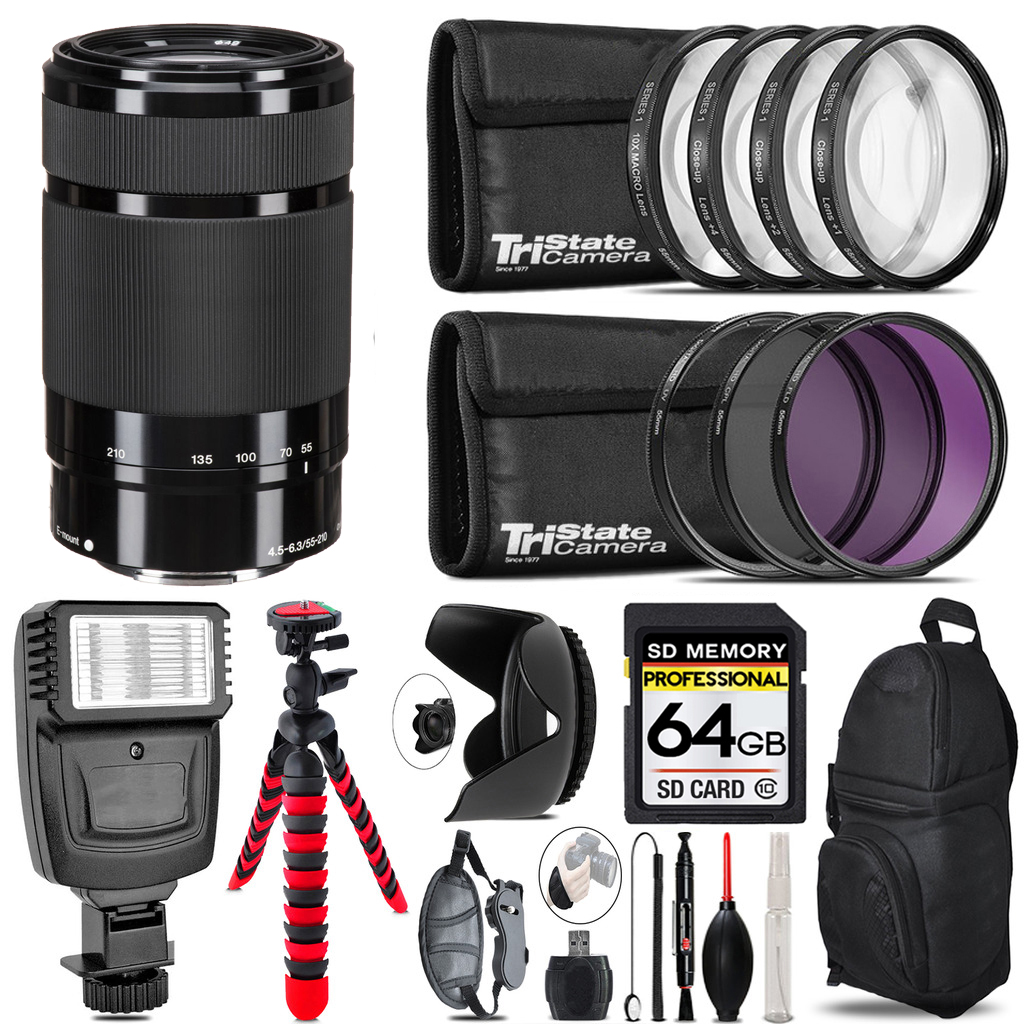 E 55-210mm f/4.5-6.3 OSS Lens (Black) + Flash + Tripod & More -64GB Kit Kit *FREE SHIPPING*