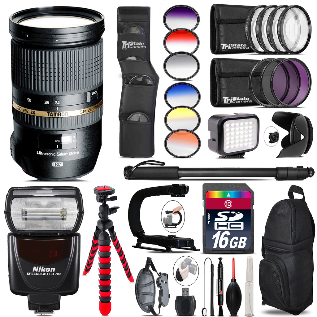 24-70mm Lens for Nikon + SB-700 AF Speedlight + LED - 16GB Accessory Kit *FREE SHIPPING*