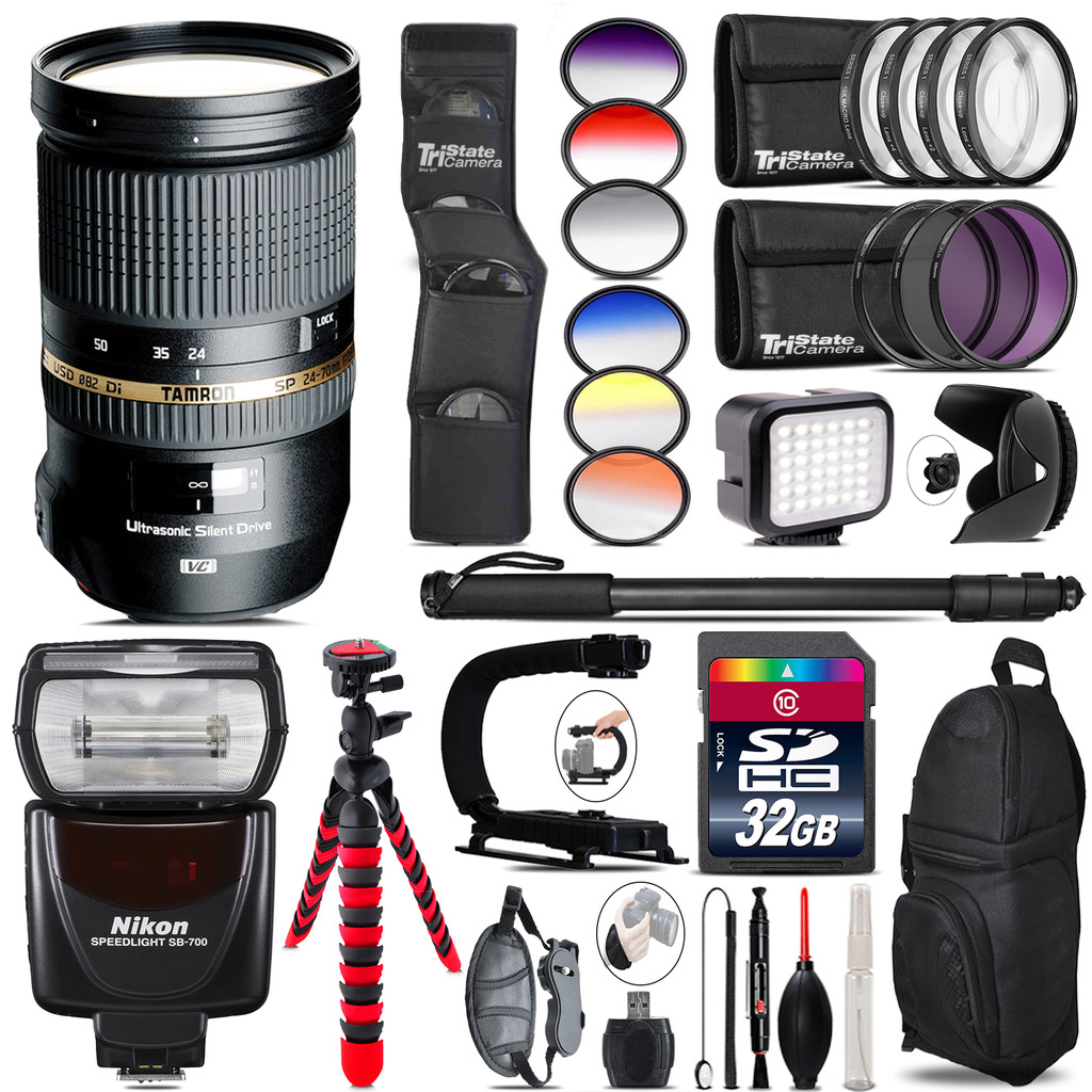 24-70mm Lens for Nikon + SB-700 AF Speedlight + LED - 32GB Accessory Kit *FREE SHIPPING*