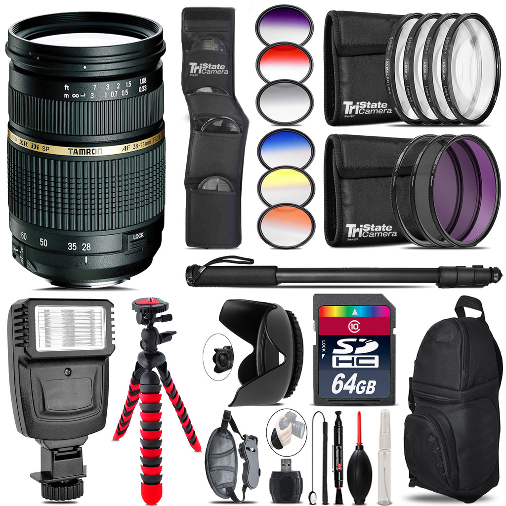 Tamron 28-75mm Lens for Nikon + Flash + Color Filter Set - 64GB Accessory Kit *FREE SHIPPING*